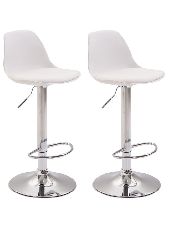 Lot de 2 tabourets de bar Kiel plastique chromé, blanc