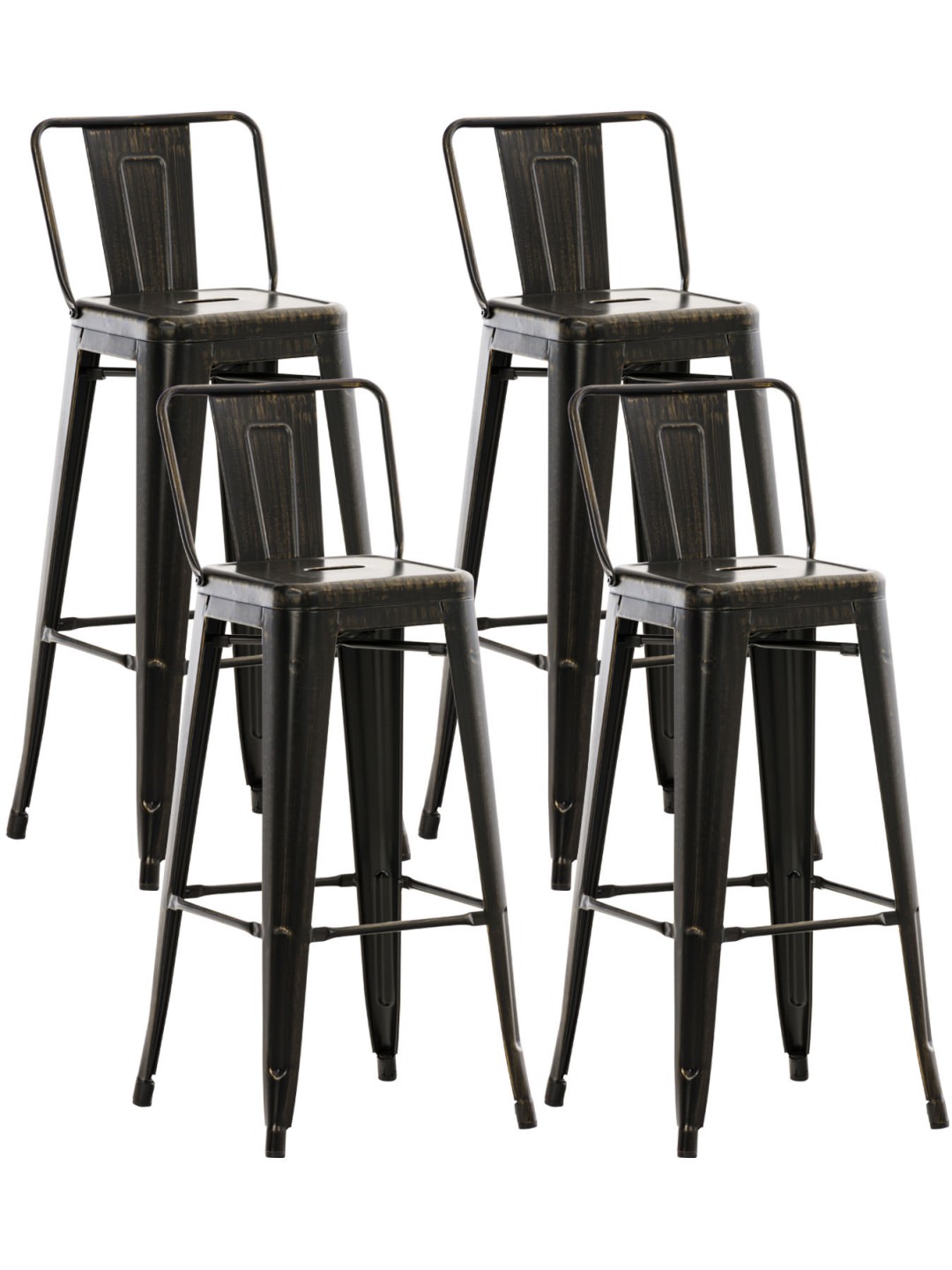 Lot de 4 tabourets de bar Mason, noir-or