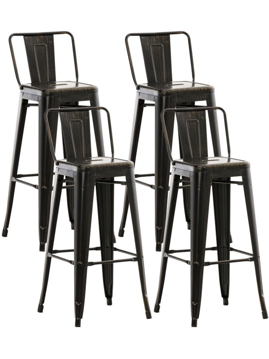 Lot de 4 tabourets de bar Mason, noir-or