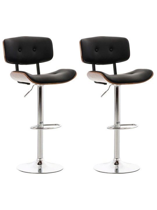 Lot de 2 tabourets de bar Sarnia simili cuir, noyer/noir