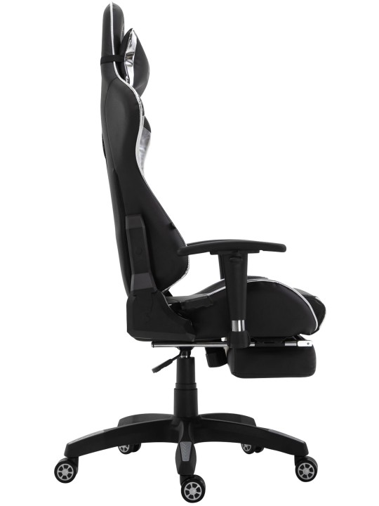 Chaise de bureau Racing Turbo avec repose-pieds brillant, noir/blanc