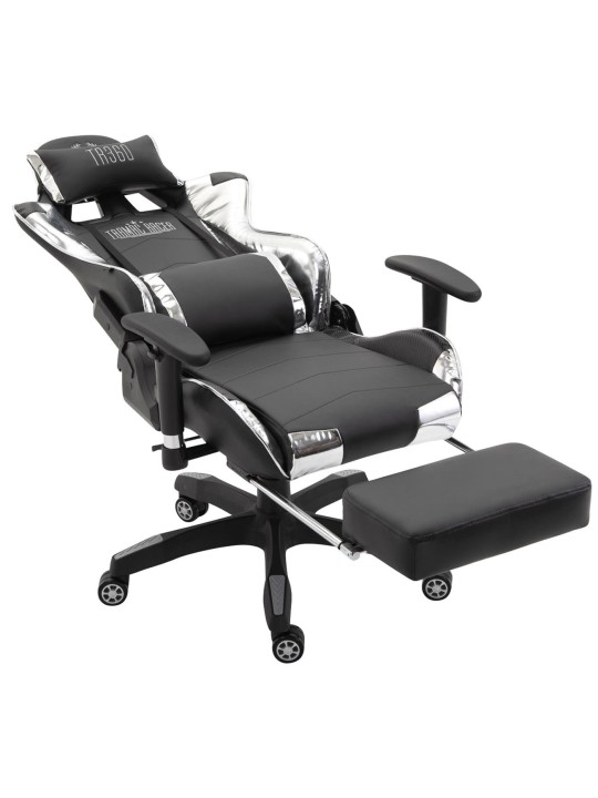 Chaise de bureau Racing Turbo avec repose-pieds brillant, noir/blanc