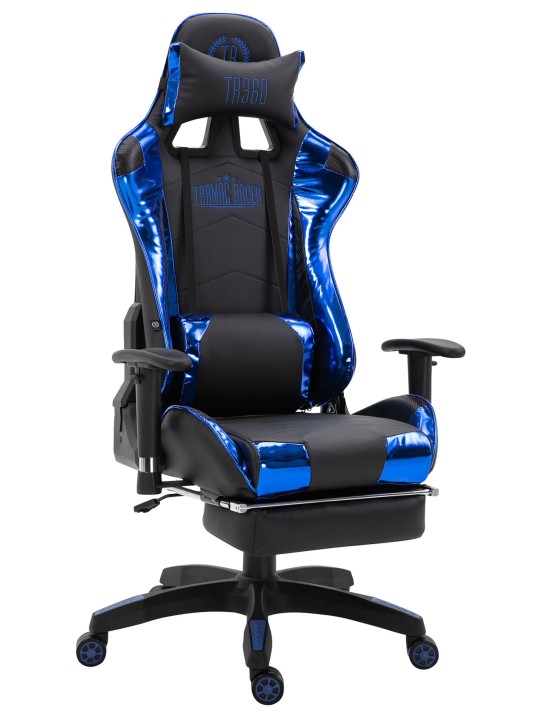 Chaise de bureau Racing Turbo avec repose-pieds brillant, noir/bleu