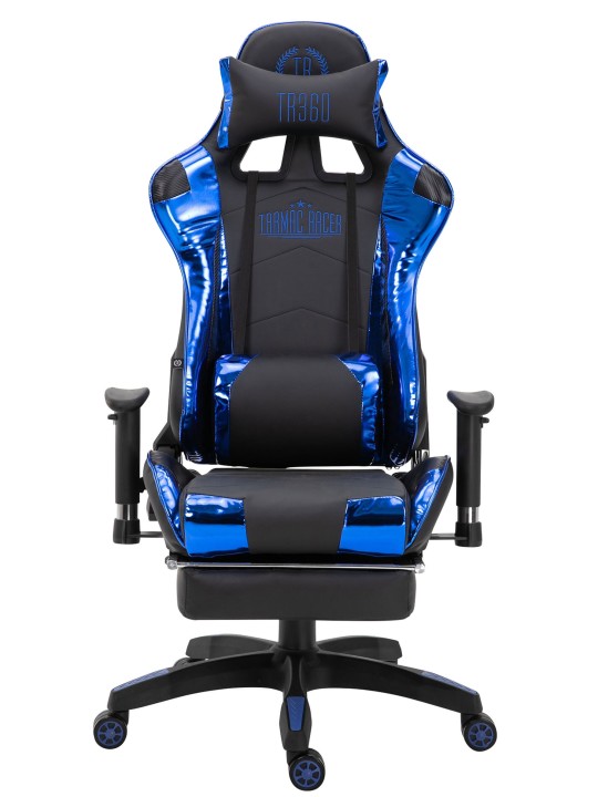 Chaise de bureau Racing Turbo avec repose-pieds brillant, noir/bleu
