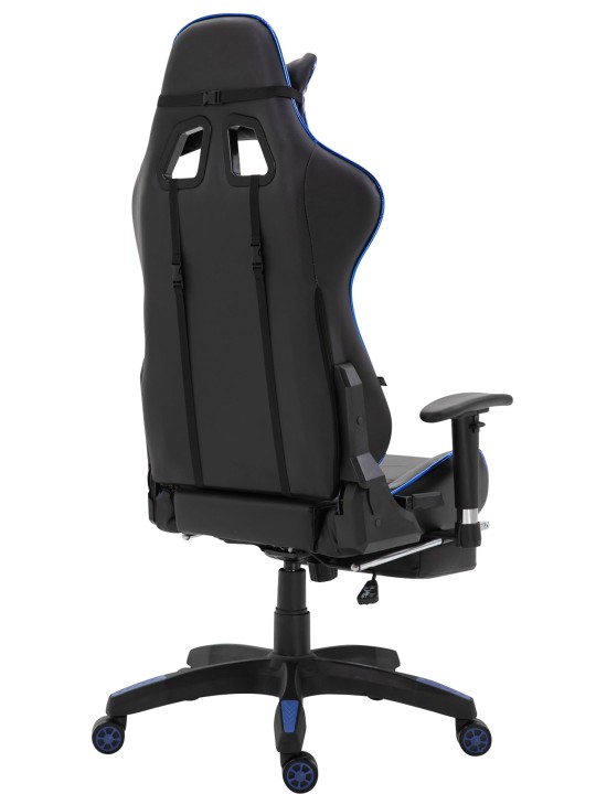 Chaise de bureau Racing Turbo avec repose-pieds brillant, noir/bleu
