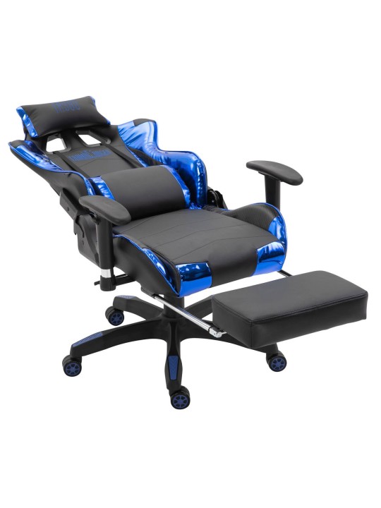 Chaise de bureau Racing Turbo avec repose-pieds brillant, noir/bleu
