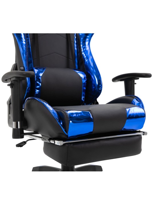 Chaise de bureau Racing Turbo avec repose-pieds brillant, noir/bleu