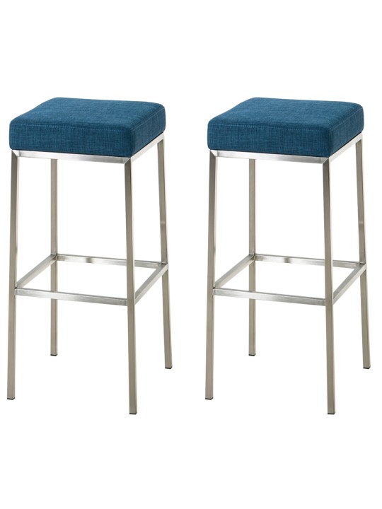 Lot de 2 tabourets de bar Montreal 85 tissu acier inoxydable, bleu