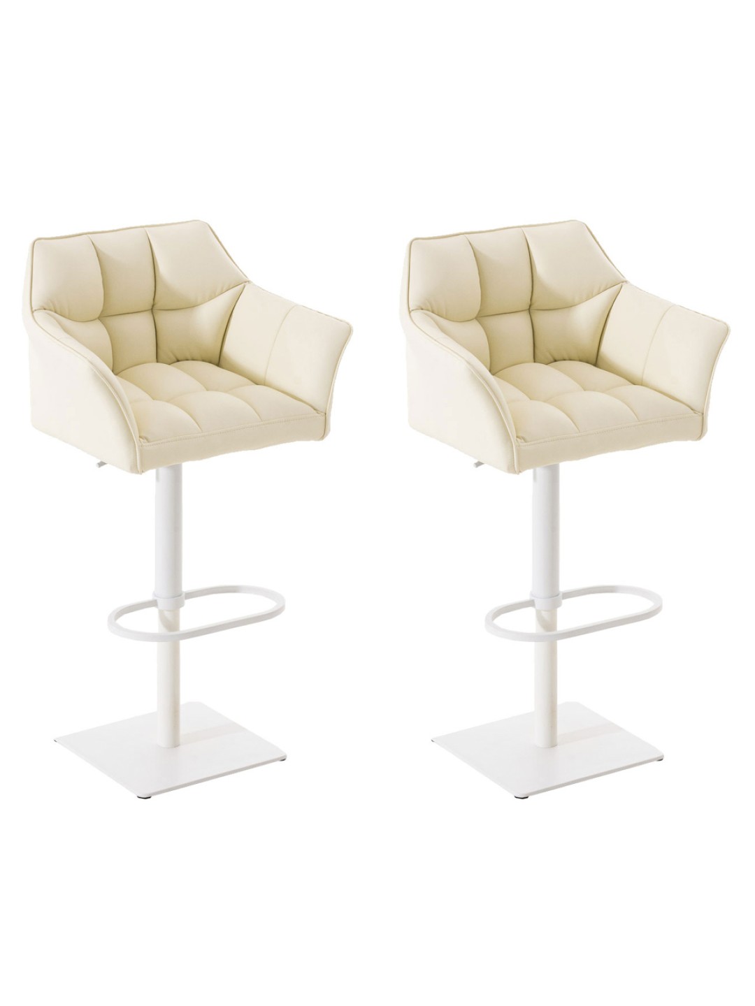 Lot de 2 tabourets de bar Damaso simili cuir, crème