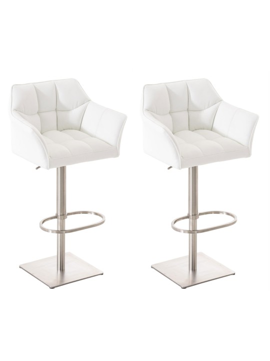 Lot de 2 tabourets de bar Damaso simili cuir acier inoxydable, blanc Lot de 2 tabourets de bar Damaso simili cuir acier inoxydable, blanc