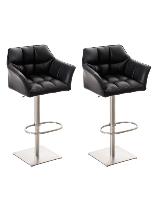 Lot de 2 tabourets de bar Damaso simili cuir acier inoxydable, noir Lot de 2 tabourets de bar Damaso simili cuir acier inoxydable, noir