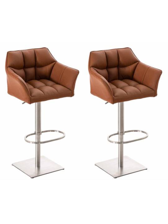 Lot de 2 tabourets de bar Damaso simili cuir acier inoxydable, brun clair Lot de 2 tabourets de bar Damaso simili cuir acier inoxydable, brun clair