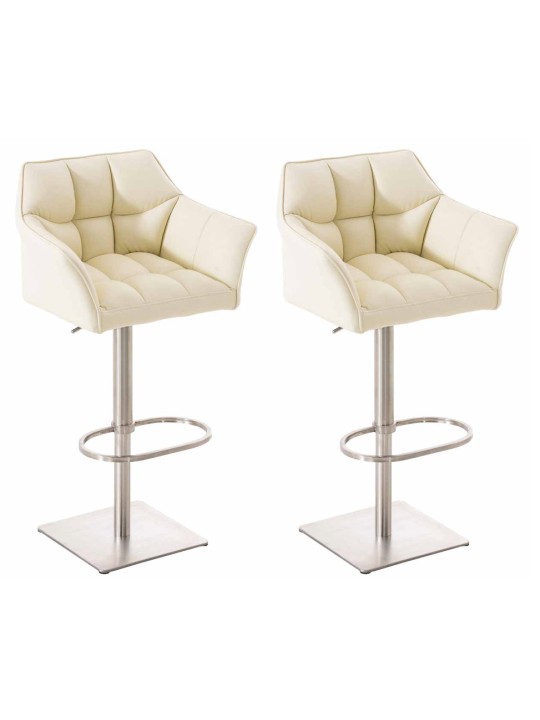 Lot de 2 tabourets de bar Damaso simili cuir acier inoxydable, crème Lot de 2 tabourets de bar Damaso simili cuir acier inoxydable, crème