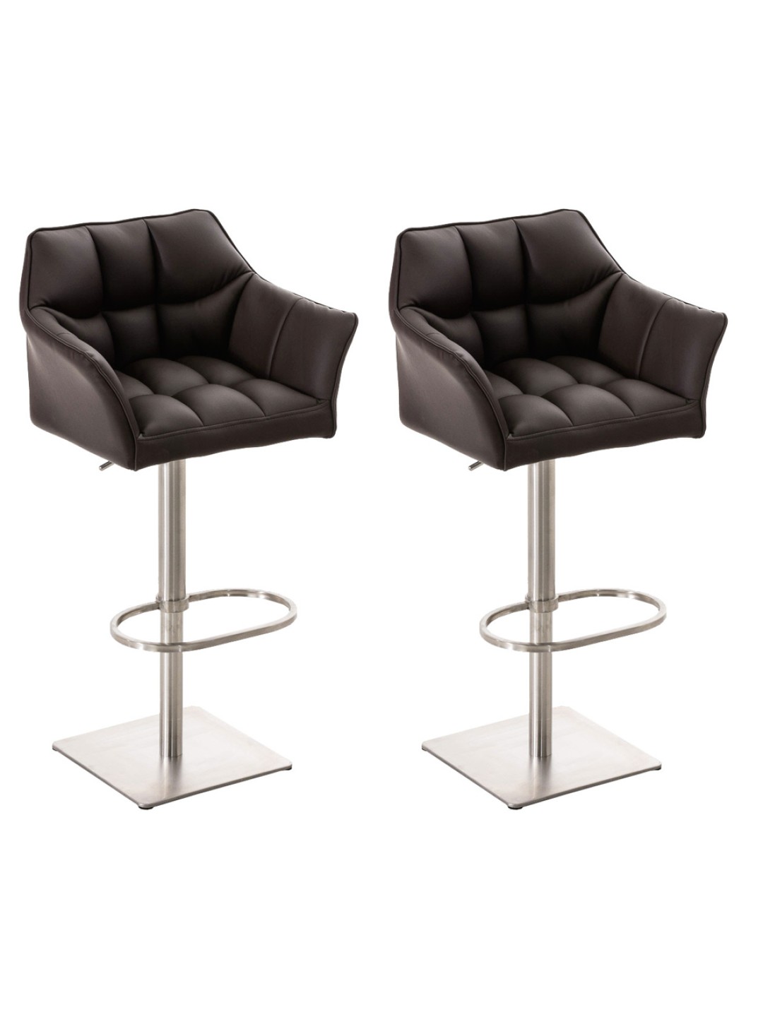Lot de 2 tabourets de bar Damaso simili cuir acier inoxydable, brun