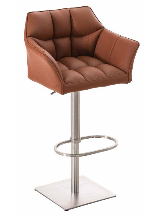 Lot de 2 tabourets de bar Damaso simili cuir acier inoxydable, brun clair Lot de 2 tabourets de bar Damaso simili cuir acier inoxydable, brun clair