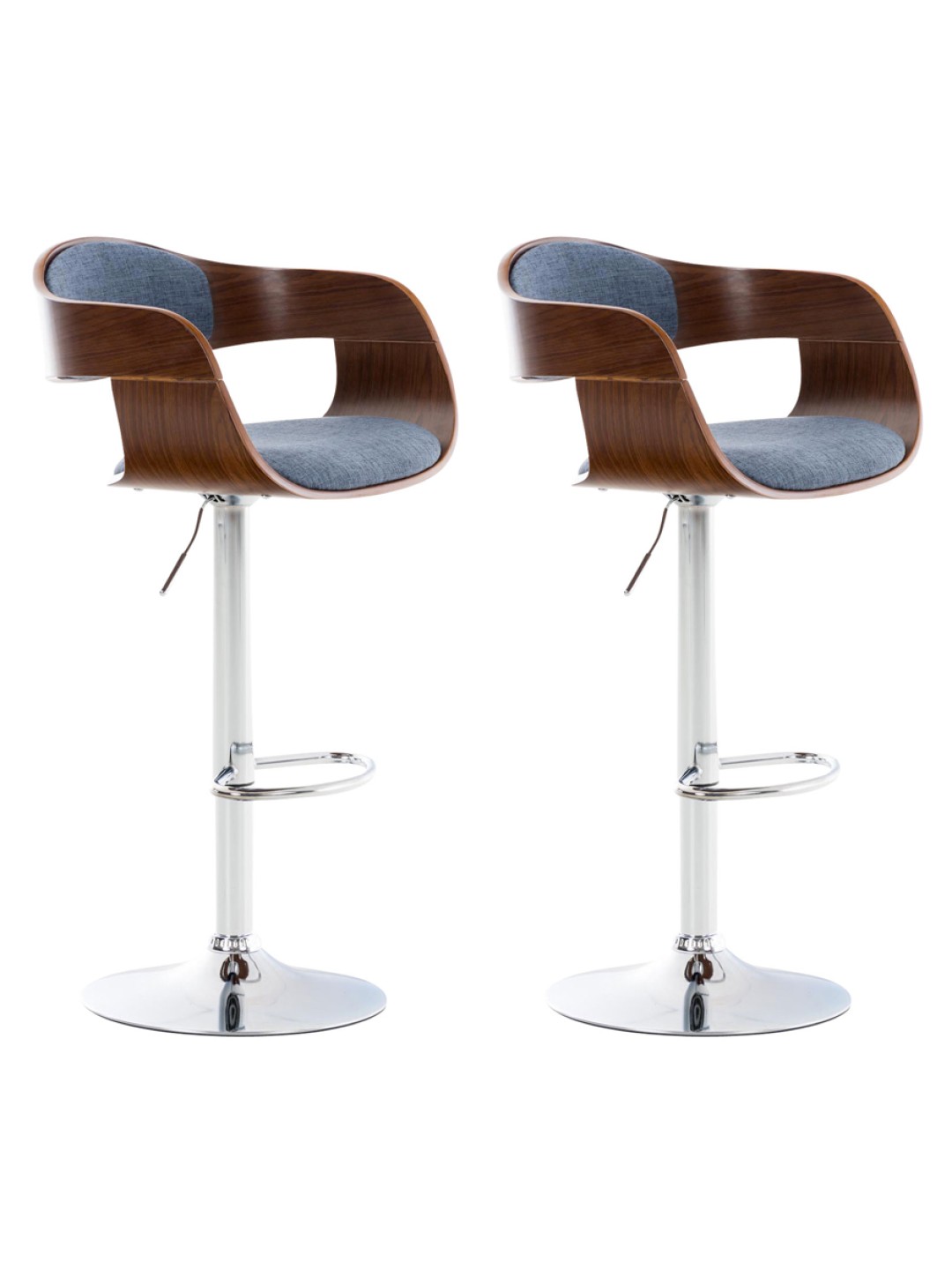 Lot de 2 tabourets de bar Kingston C tissu, noyer/bleu