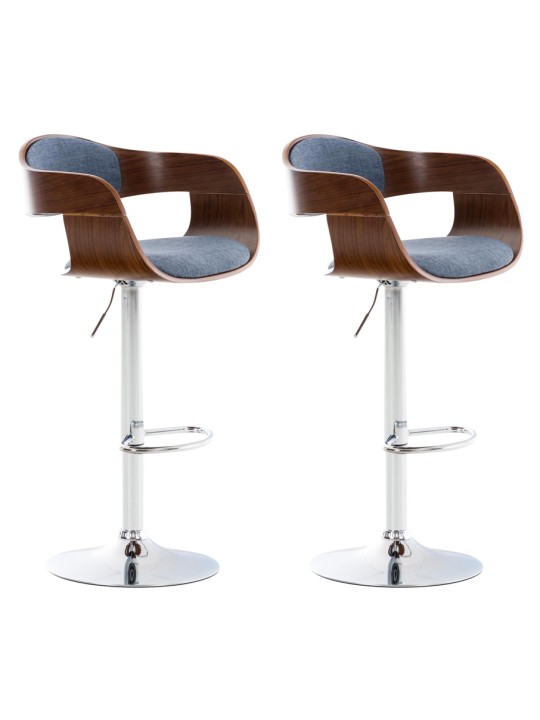 Lot de 2 tabourets de bar Kingston C tissu, noyer/bleu