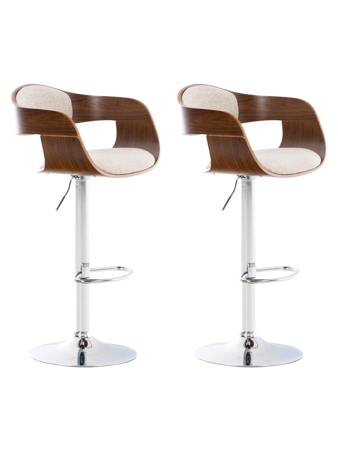 Lot de 2 tabourets de bar Kingston C tissu, noyer/crème