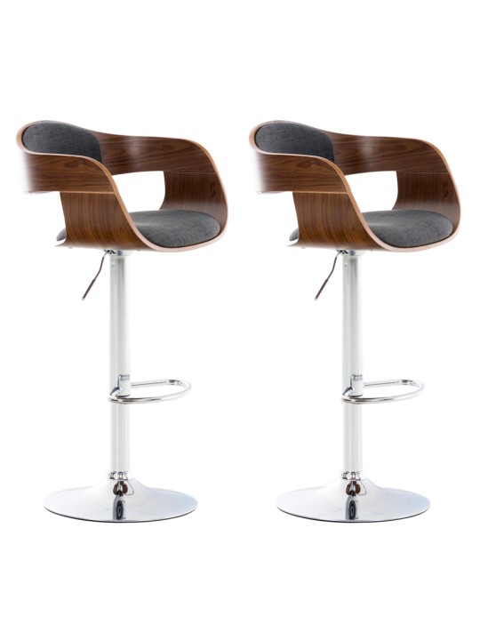 Lot de 2 tabourets de bar Kingston C tissu, noyer/gris foncé