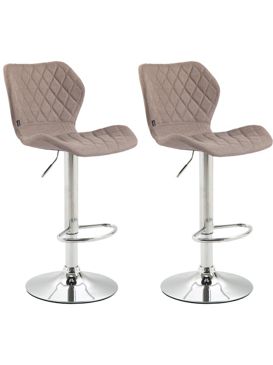 Lot de 2 Tabourets de Bar Liège Tissu Chrome, taupe Lot de 2 Tabourets de Bar Liège Tissu Chrome, taupe