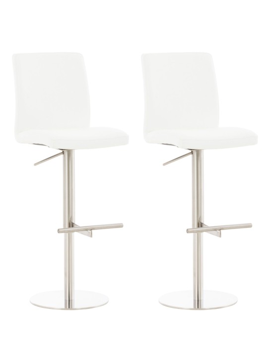 Lot de 2 tabourets de bar Cadiz simili cuir acier inoxydable, blanc