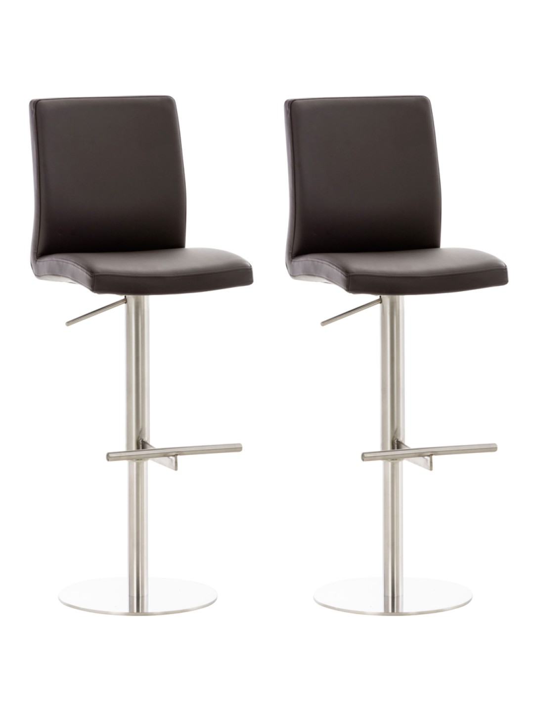 Lot de 2 tabourets de bar Cadiz simili cuir acier inoxydable, brun