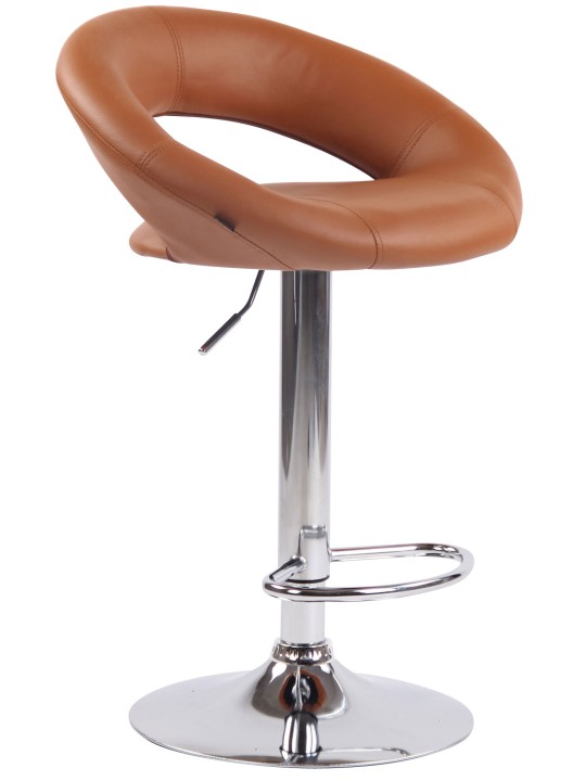 Tabouret de bar Olinda simili cuir chromé, brun clair
