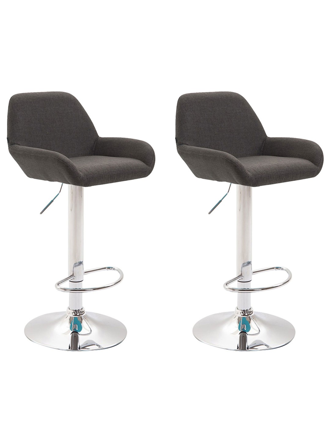 Lot de 2 tabourets de bar Braga tissu chrome, gris foncé