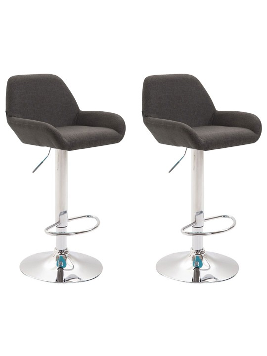 Lot de 2 tabourets de bar Braga tissu chrome, gris foncé Lot de 2 tabourets de bar Braga tissu chrome, gris foncé