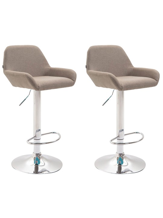 Lot de 2 tabourets de bar Braga tissu chrome, taupe
