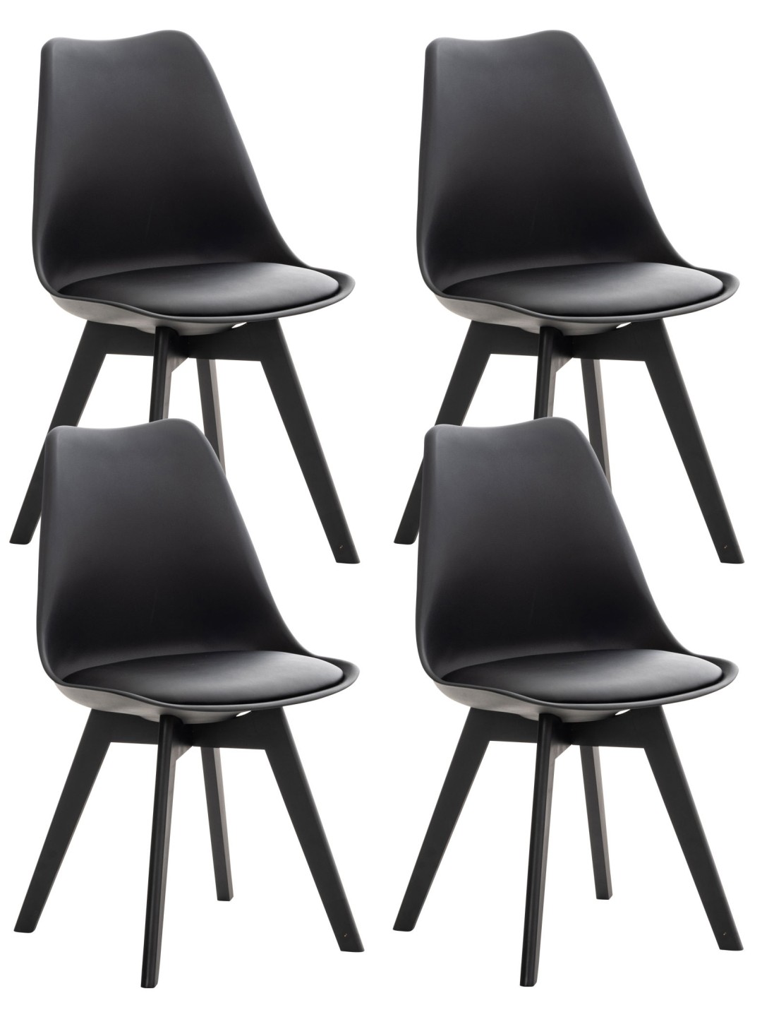 Ensemble de 4 chaises Linares plastique, noir/noir