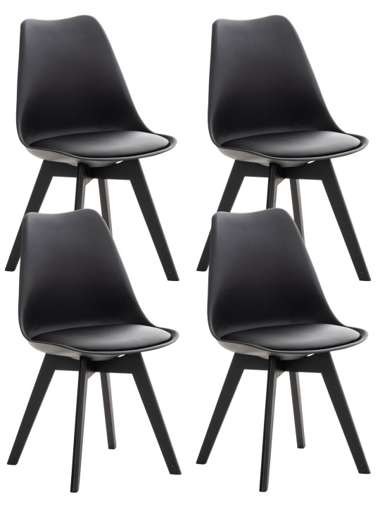 Ensemble de 4 chaises Linares plastique, noir/noir