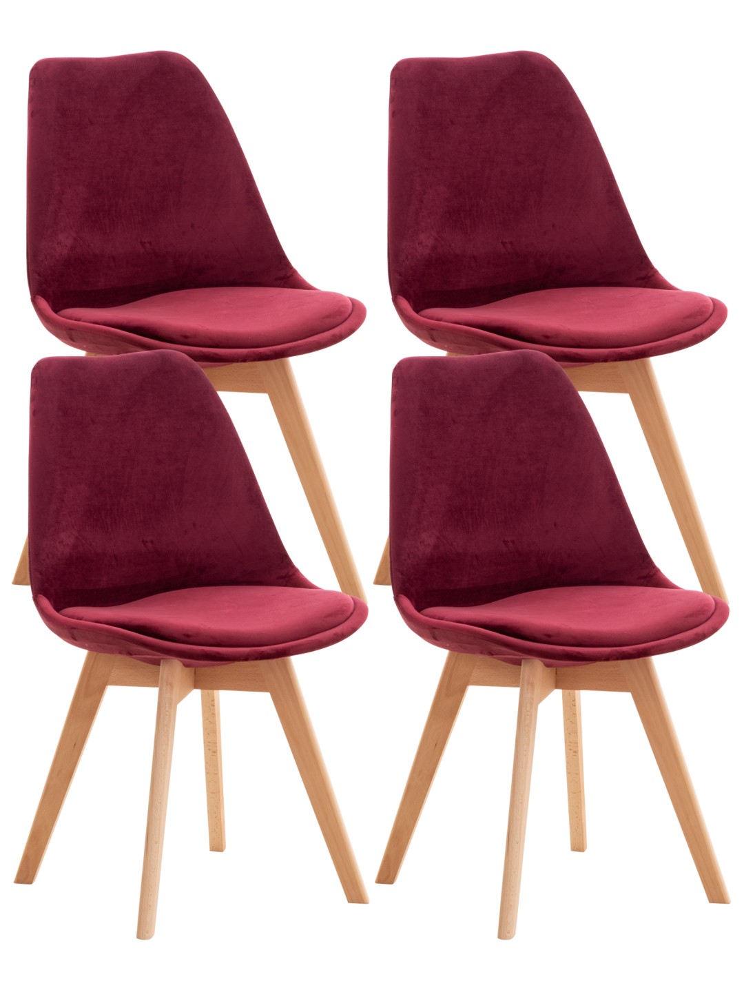 Ensemble de 4 chaises Linares velours, bordeaux