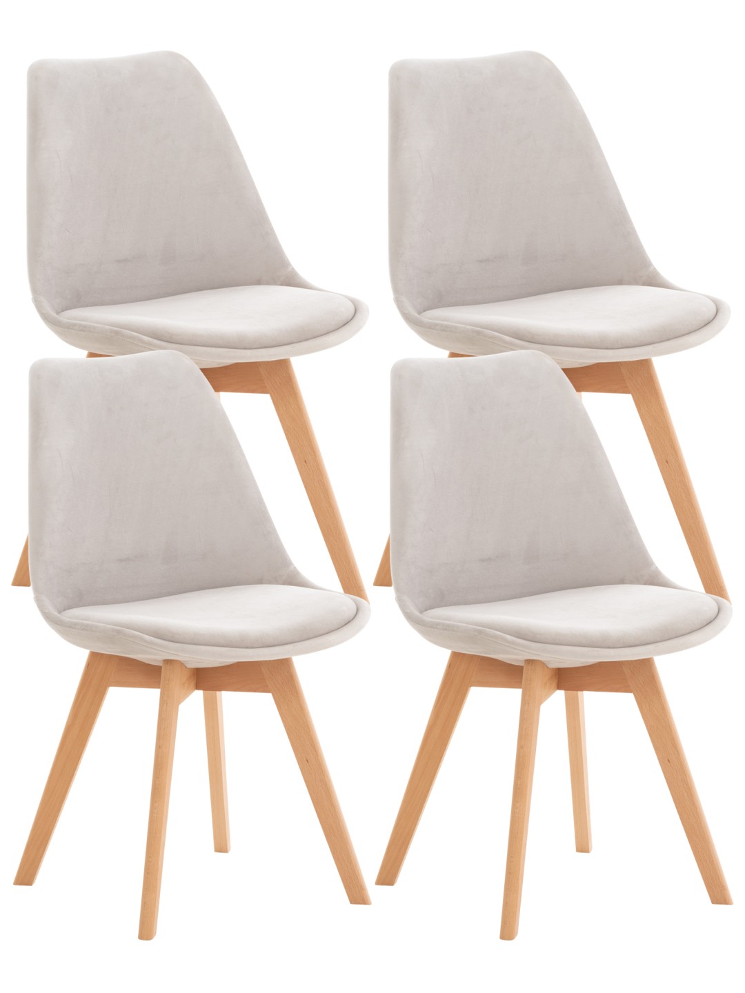 Ensemble de 4 chaises Linares velours, gris clair