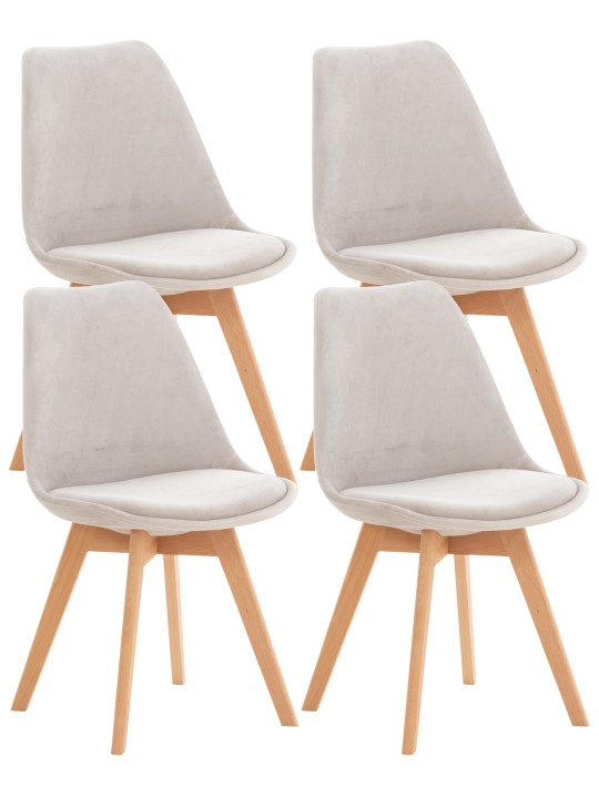 Ensemble de 4 chaises Linares velours, gris clair