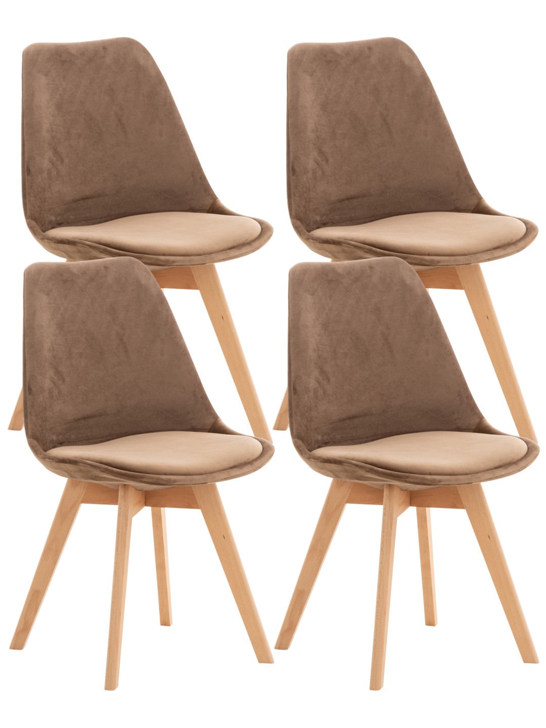 Ensemble de 4 chaises Linares velours, brun