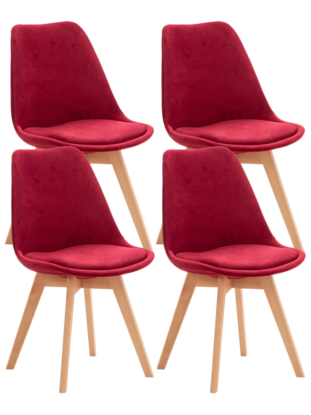Ensemble de 4 chaises Linares velours, rouge
