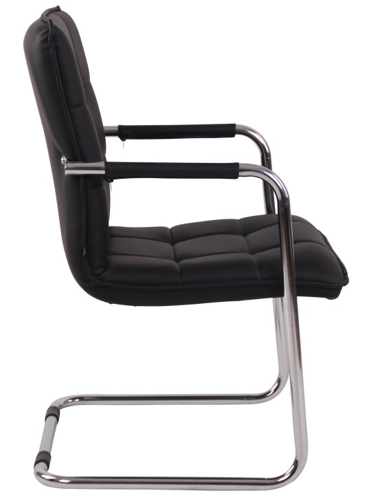Chaise visiteur Gandia simili cuir chrome, noir