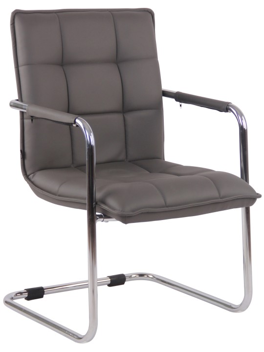 Chaise visiteur Gandia simili cuir chrome, gris