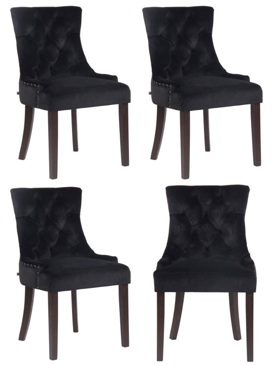 Ensemble de 4 chaises de salle à manger Aberdeen velours antique, noir