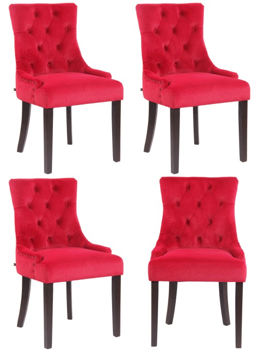 Ensemble de 4 chaises de salle à manger Aberdeen velours antique, rouge