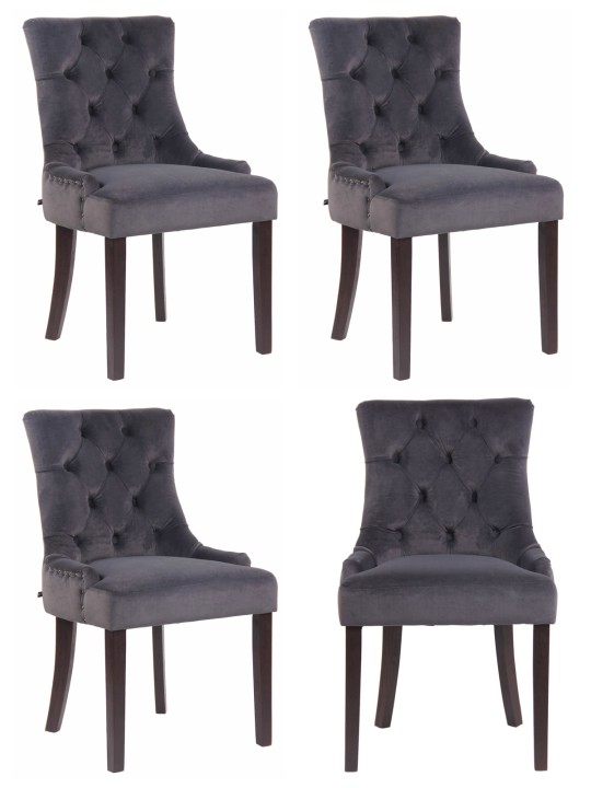 Ensemble de 4 chaises de salle à manger Aberdeen velours antique, gris foncé