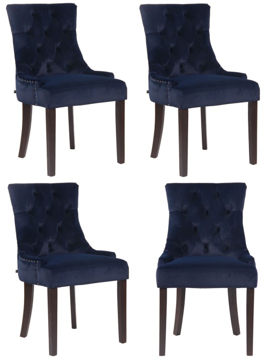 Ensemble de 4 chaises de salle à manger Aberdeen velours antique, bleu