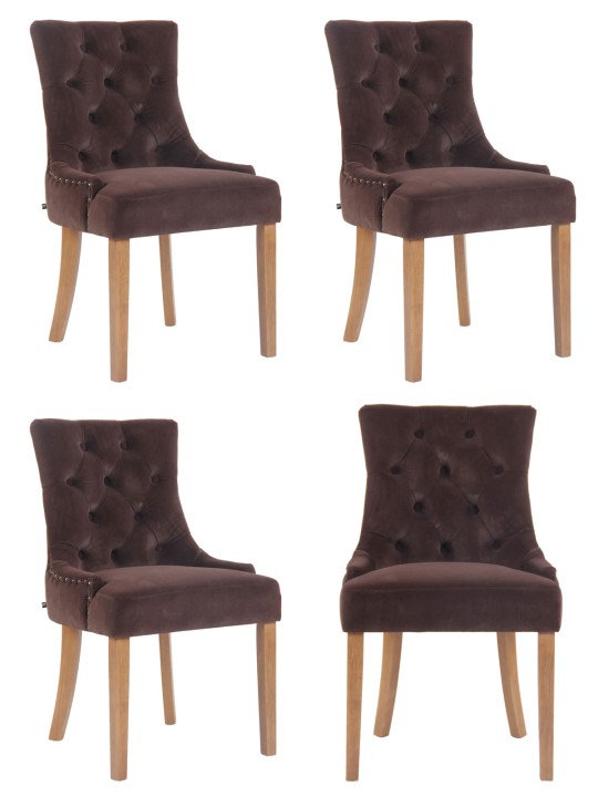 Lot de 4 chaises de salle à manger Aberdeen velours antique clair, brun