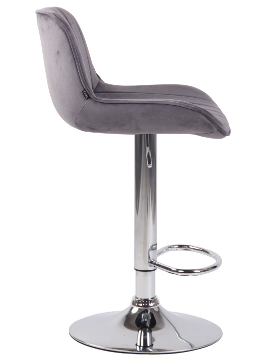 Tabouret de bar Lentini velours chrome, gris foncé