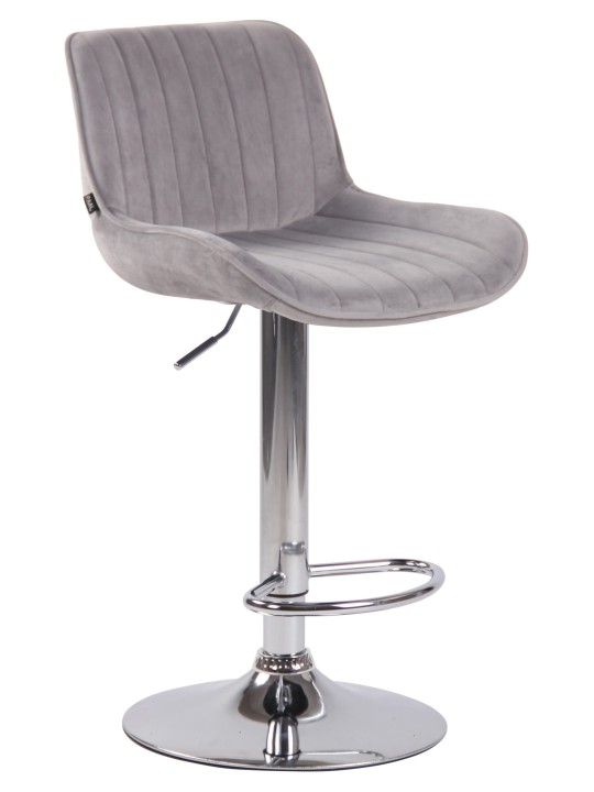 Tabouret de bar Lentini velours chrome, gris