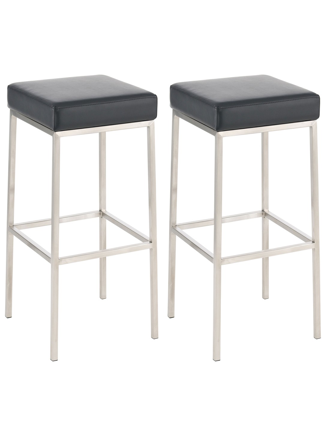 Lot de 2 tabourets de bar Montréal 80 simili cuir acier inoxydable, noir