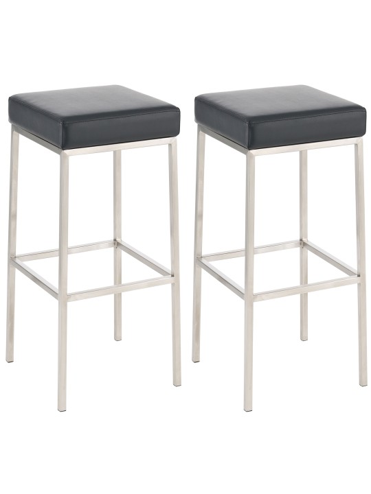 Lot de 2 tabourets de bar Montréal 80 simili cuir acier inoxydable, noir