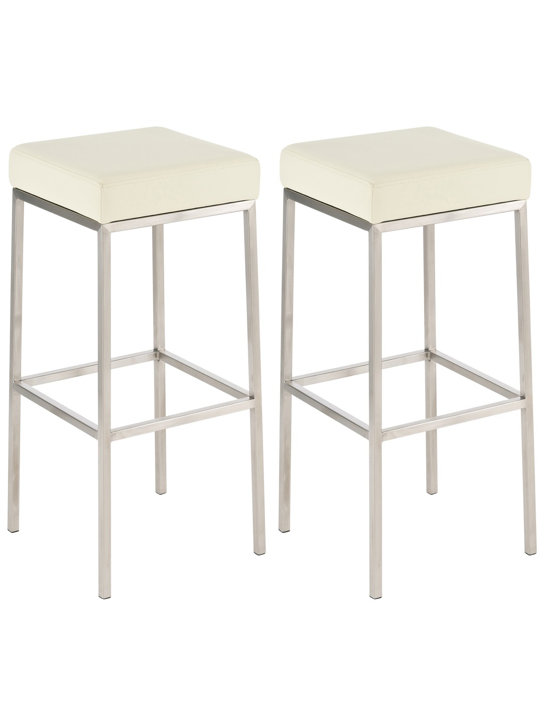 Lot de 2 tabourets de bar Montréal 80 simili cuir acier inoxydable, crème