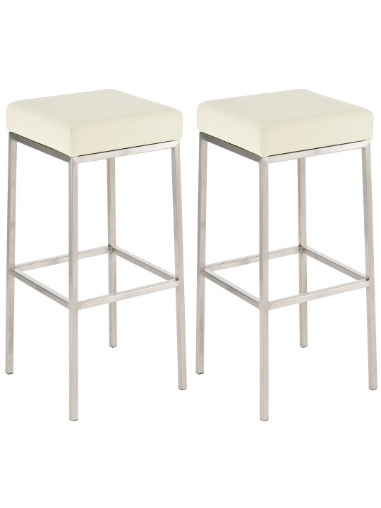 Lot de 2 tabourets de bar Montréal 80 simili cuir acier inoxydable, crème